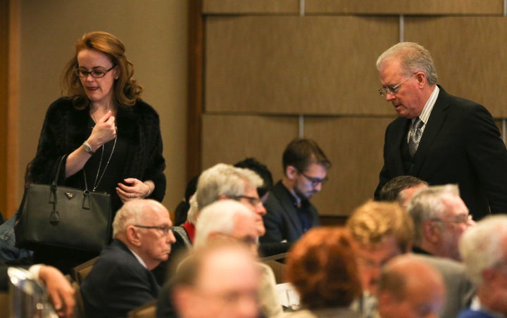 Billionaires Rebekah Mercer, left, and her father, Robert, at the Heartland Institute’s annual International Conference on Climate Change in March 2017.