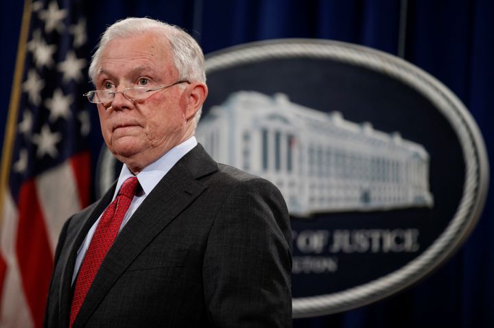 Attorney General Jeff Sessions stands during a news conference, in Washington, D.C., Dec. 15, 2017.