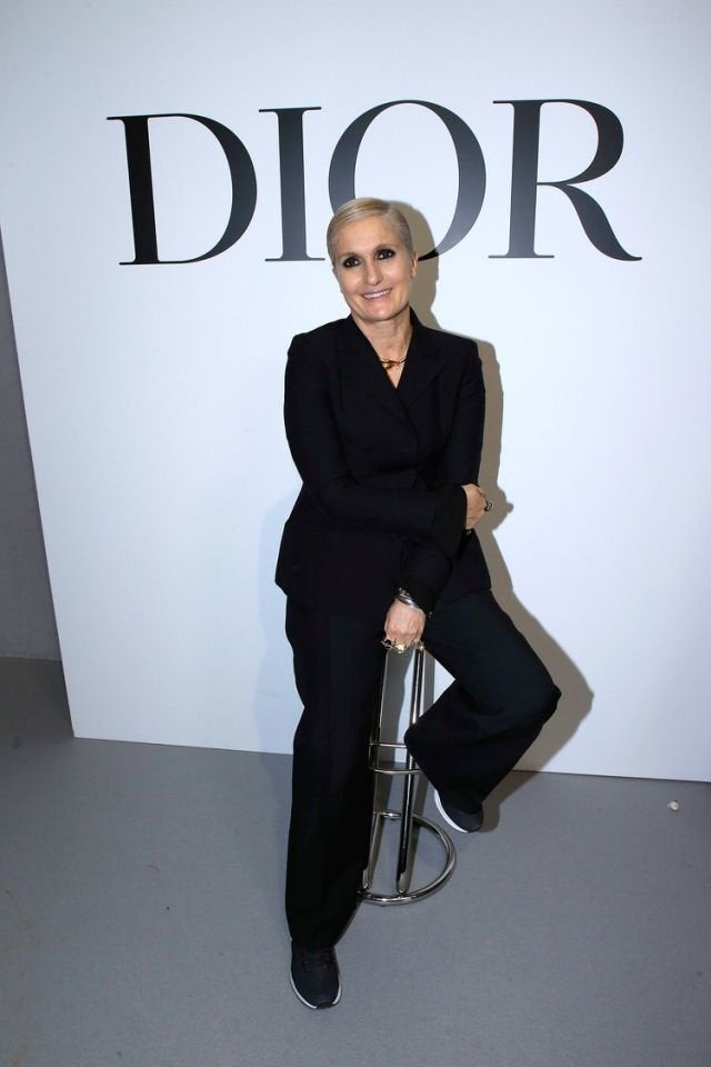 Maria Grazia Chiuri poses after the Christian Dior Haute Couture spring/summer 2018 show on Jan. 22, 2018, during Paris Fashion Week. 