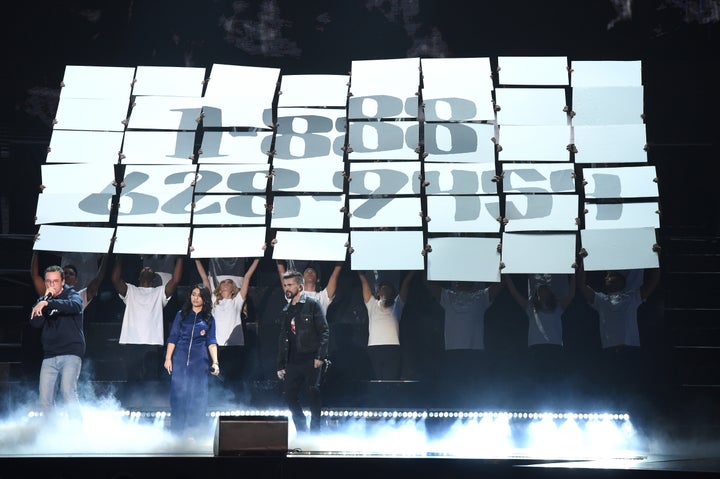 Logic, Alessia Cara and Juanes performing at the Latin Grammys. 