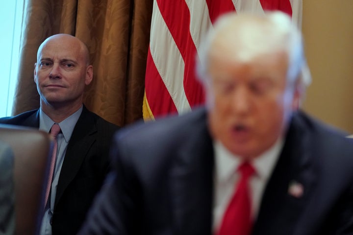 White House aide Marc Short looks on as President Donald Trump talks at a Cabinet meeting earlier this month.