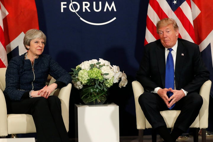 Trump meets with Prime Minister Theresa May during the World Economic Forum (WEF) annual meeting in Davos, Switzerland on January 25, 2018.