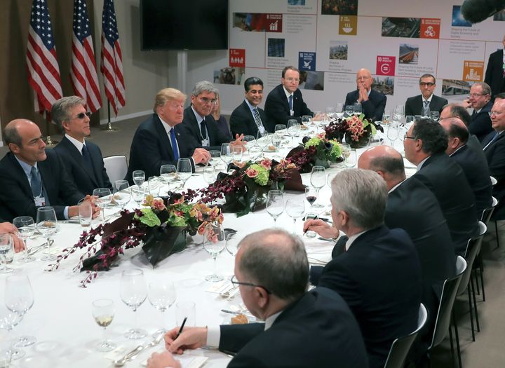 President Donald Trump at a dinner with business leaders during the World Economic Forum at Davos, Switzerland, on Jan. 25.
