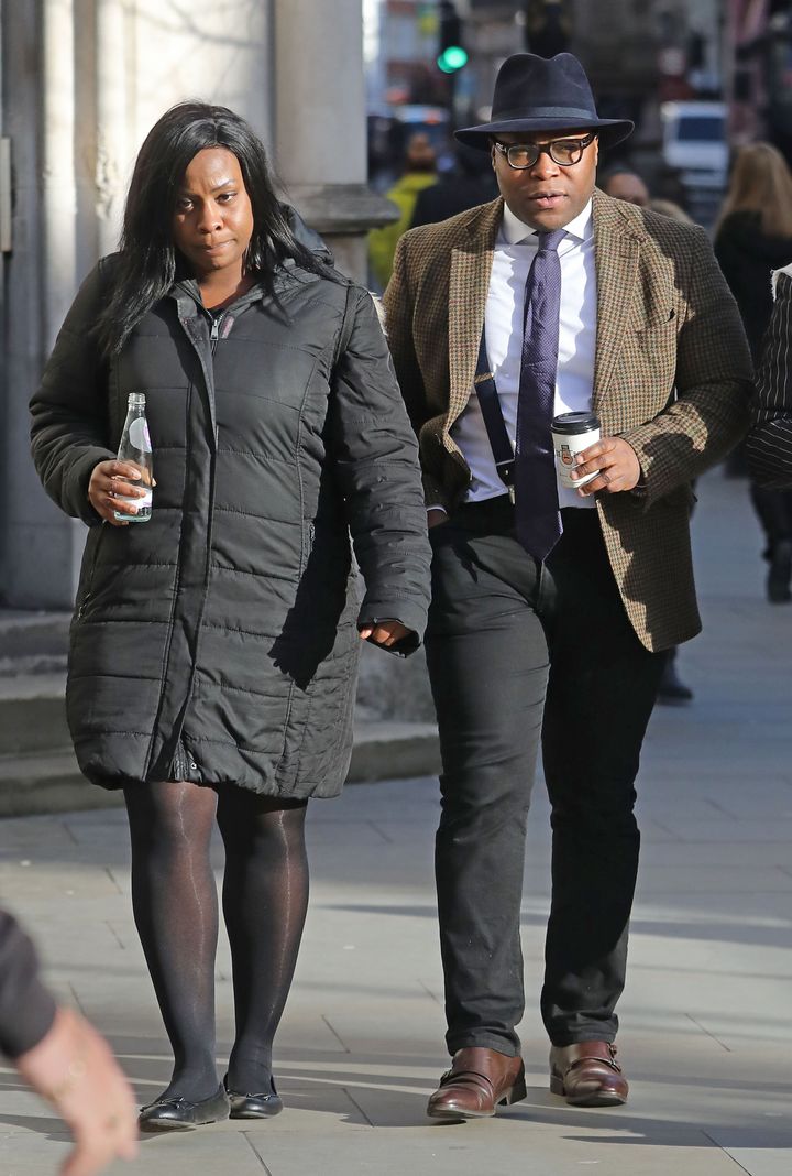 Isaiah's mother Takesha Thomas and father Lanre Haastrup outside the High Court in London 