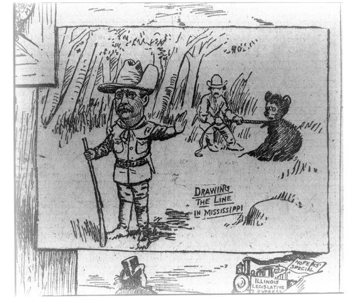 This 1902 cartoon depicting Roosevelt's refusal to kill a captured bear appeared in The Washington Post.