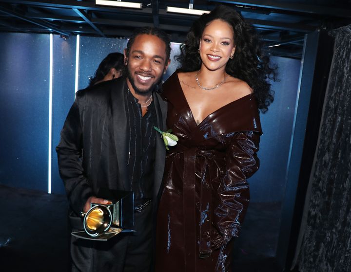 Rihanna and Kendrick Lamar -- winners of Best Rap/Sung Performance for "Loyalty" -- on Jan. 28, 2018.