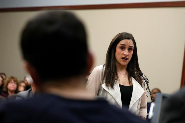 Jordyn Wieber speaks at the sentencing hearing for Larry Nassar on January 19. It was the first time she had publicly identified herself as one of his victims.