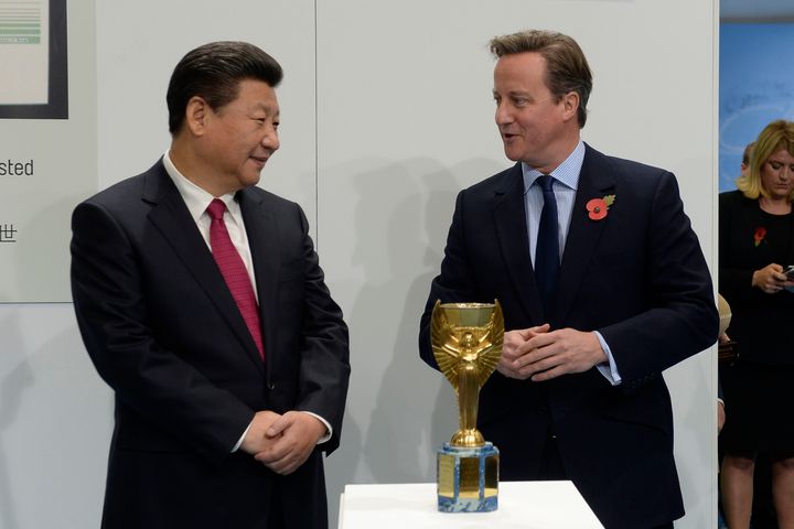 President Xi and David Cameron on a visit to a football academy in Manchester