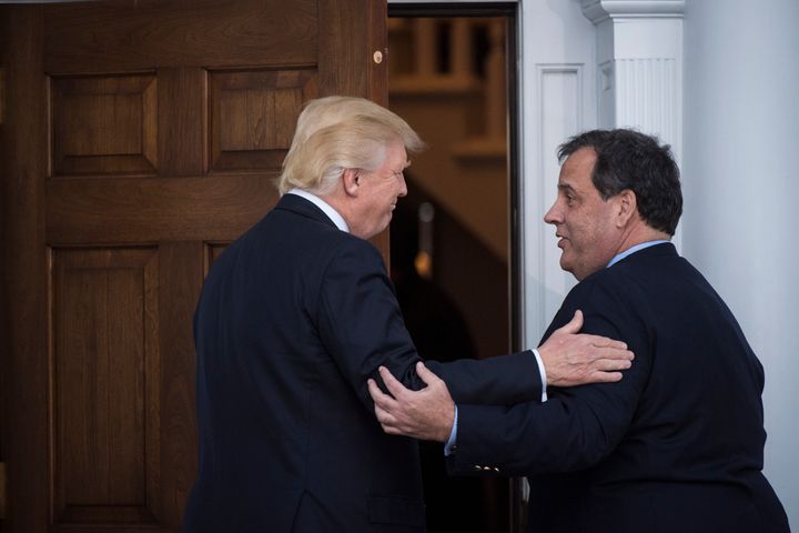 Christie and Trump share a moment at Trump National Golf Club in Bedminster, New Jersey, in November 2016.
