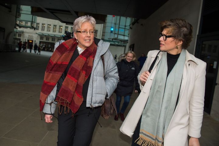 Journalist Carrie Gracie pictured outside BBC Broadcasting House with Kate Silverton after she rejected a £45,000 pay rise