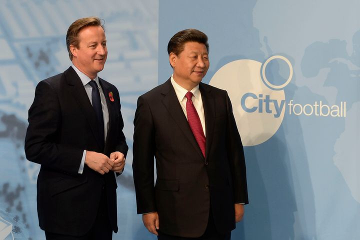 David Cameron and the Chinese President at Manchester City's football academy