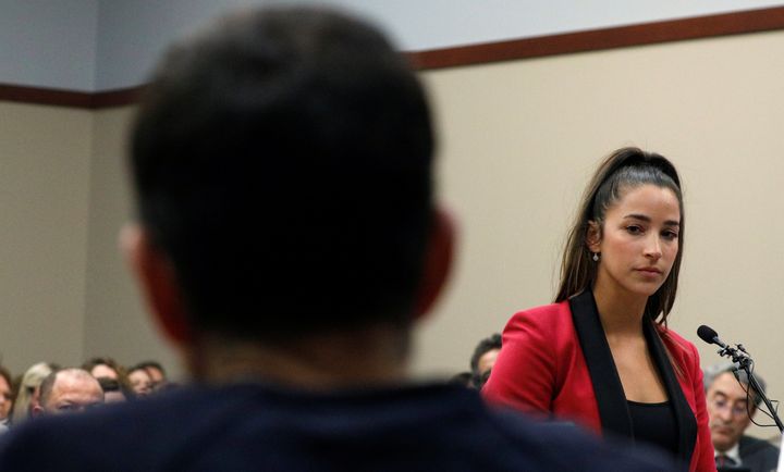 Raisman reading her victim impact statement to Nassar in court. 