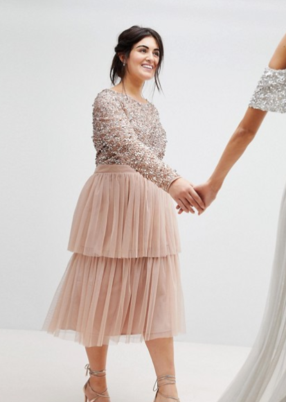 Maya delicate sequin tiered best sale midi dress