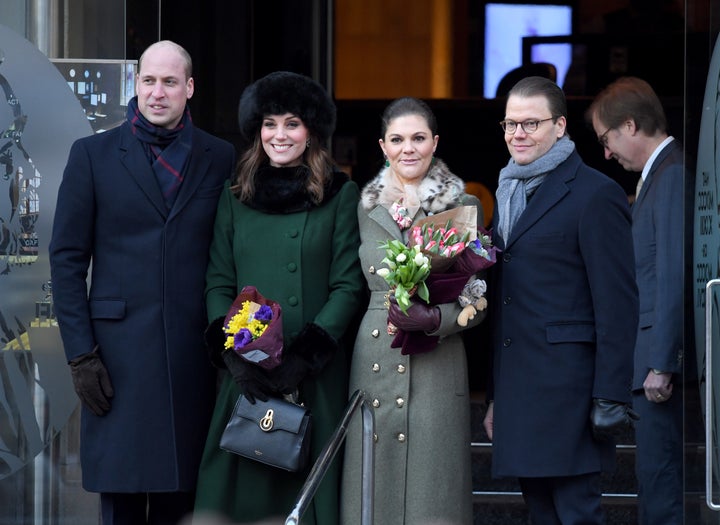 The Duke and Duchess of Cambridge, Crown Princess Victoria and Prince Daniel after walking through the streets to visit Stockholm’s Nobel Museum.