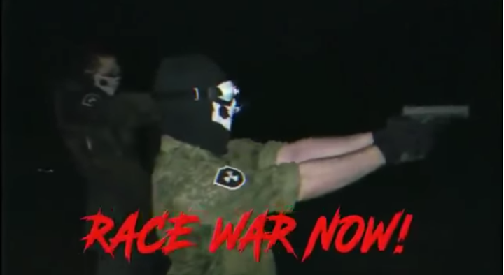 A screenshot from an Atomwaffen propaganda video. 