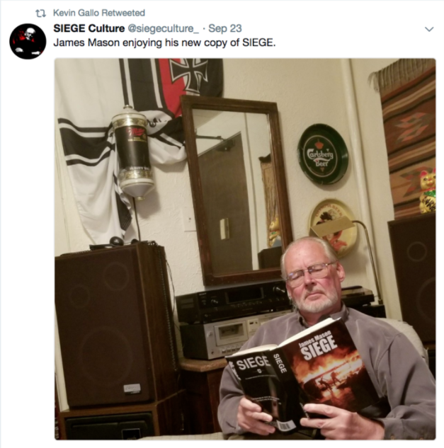 James Mason, the neo-Nazi author of SIEGE, reading his own book. 