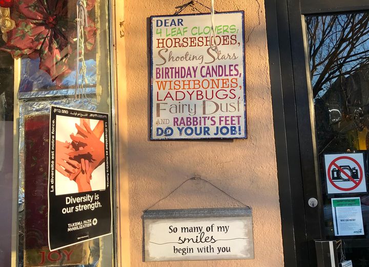 Some of the signs found in store windows in Takoma Park.