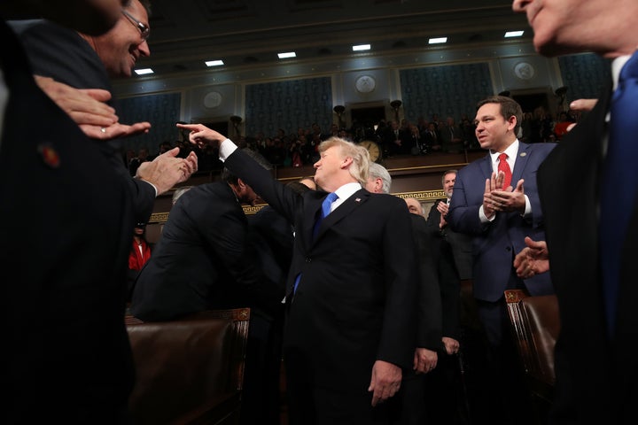 Trump arrives for the State of the Union address. 