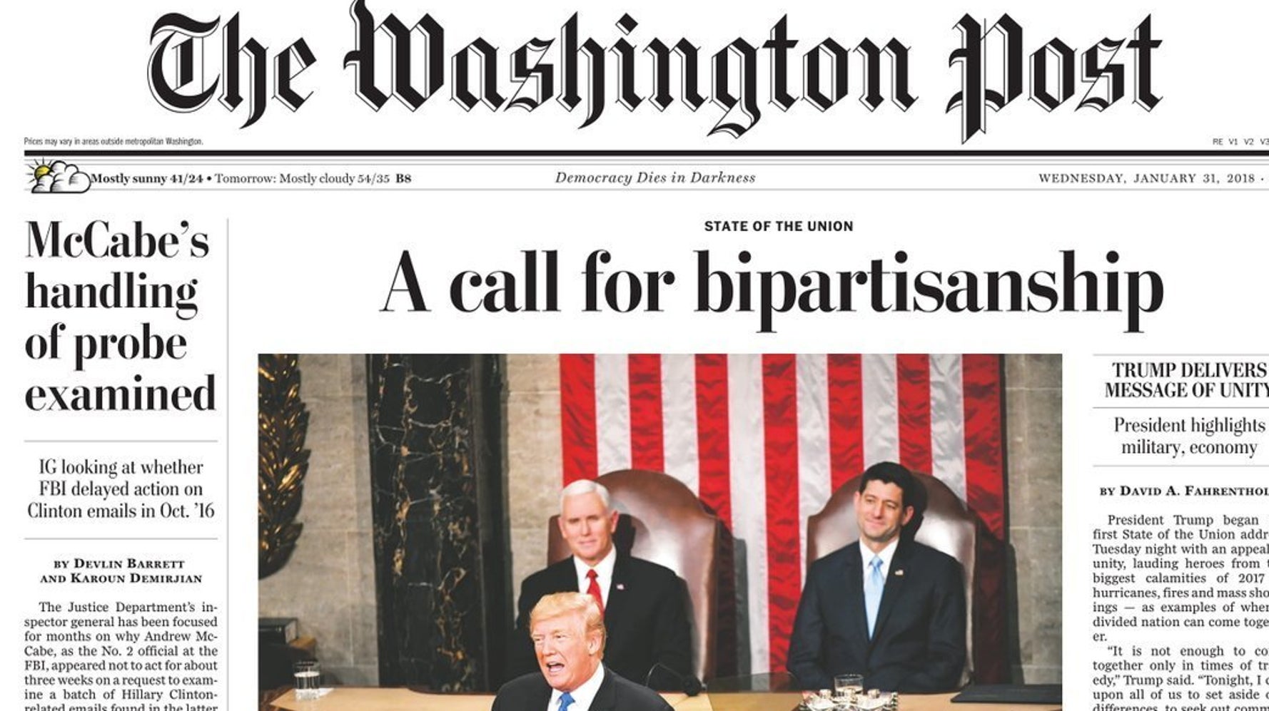 Burns Washington Post Over Its Front Page On Trump's Speech