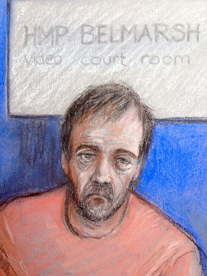 Court sketch of Darren Osborne, who denies murder and attempted murder 