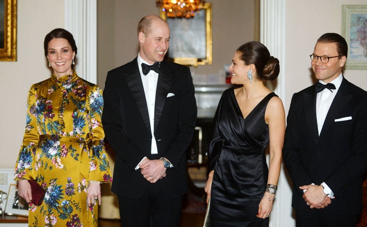 The Duke and Duchess of Cambridge pose with Sweden's Crown Princess Victoria and Prince Daniel on Jan. 30.