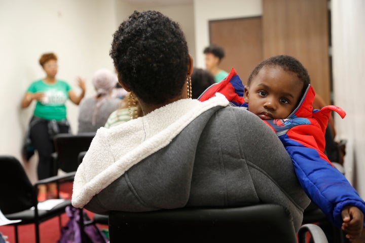 Markiana Richards attends an infant health class at Great Beginnings for Black Babies with her son, Priceton, in January 2018. She has accessed WIC and SNAP benefits with the assistance of the class.