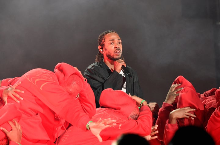 Kendrick Lamar performs onstage during the 60th Annual Grammy Awards.