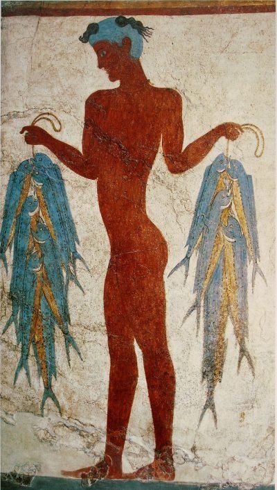 «Ο Ψαράς». Τοιχογραφία του τοποθετείται στο 1.650 π.Χ. και βρέθηκε στο Ακρωτήρι Θήρας. 