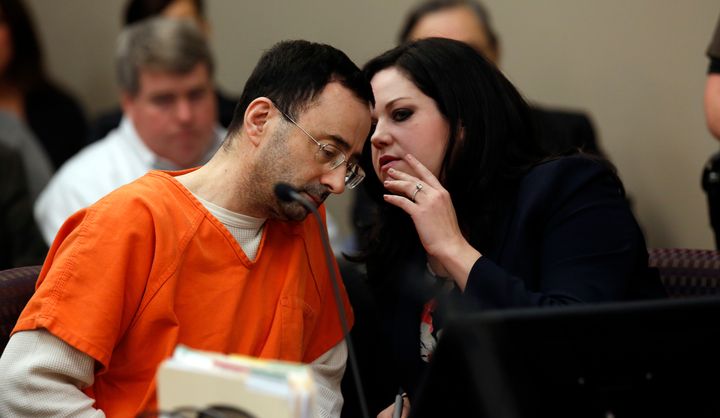 Larry Nassar in court with his defense attorney Shannon Smith on Nov. 22, 2017. 