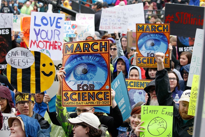 Demonstrators pack the Earth Day March for Science Rally on the National Mall on April 22, 2017.