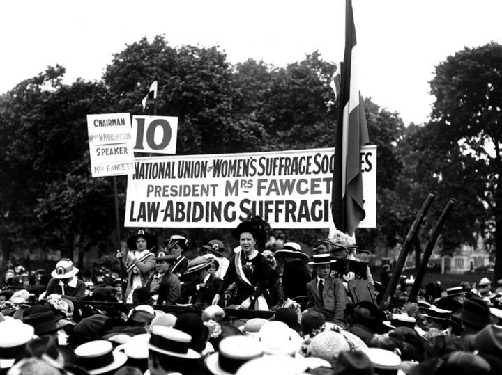 Millicent Fawcett who founded the National Union of Womens Suffrage speaks at the Suffragette Pilgrimage in Hyde Park