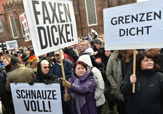 Demonstranten in Cottbus.