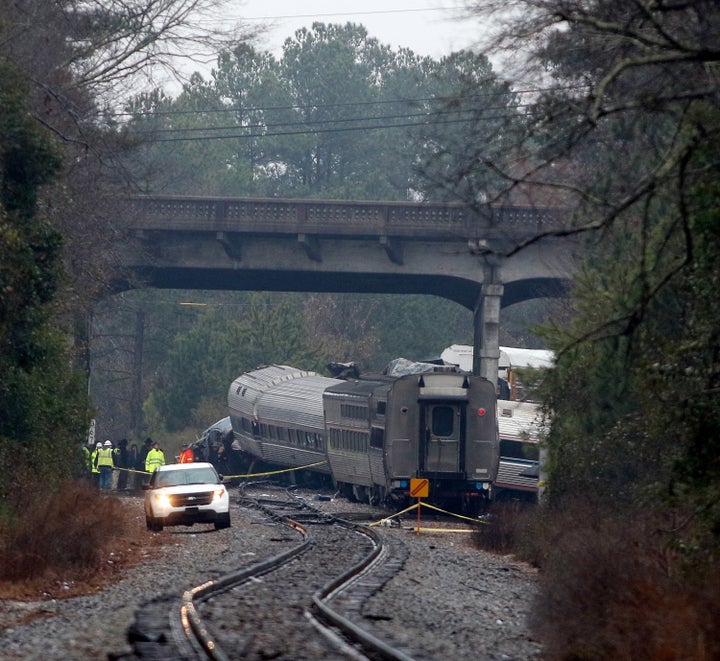 Emergency responders are at the scene after an Amtrak passenger train collided with a freight train in Cayce, South Carolina, early Sunday.