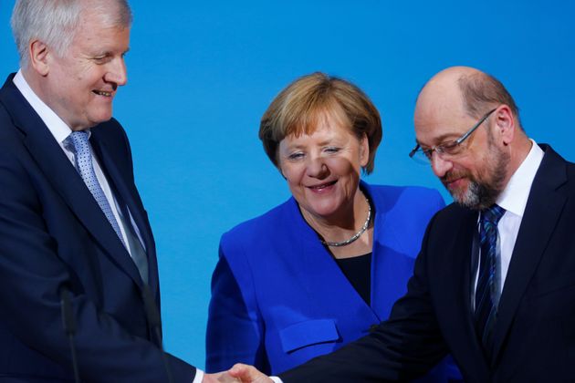 CSU-Chef Seehofer, CDU-Chefin Merkel, SPD-Chef Schulz. (v.l.)