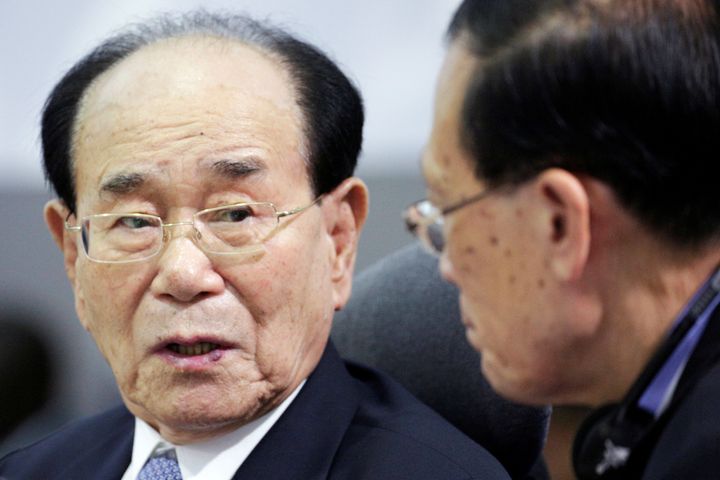 Kim Yong Nam, president of the Presidium of the Supreme People's Assembly of North Korea (left), pictured in 2016.