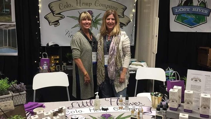 <p>Peggie Baker, left, and Jamie Mawhorter from the Little Flower Colorado Hemp Company at the Indo Expo in Denver. A popular hemp extract, cannabidiol is widely sold but may be illegal.</p>