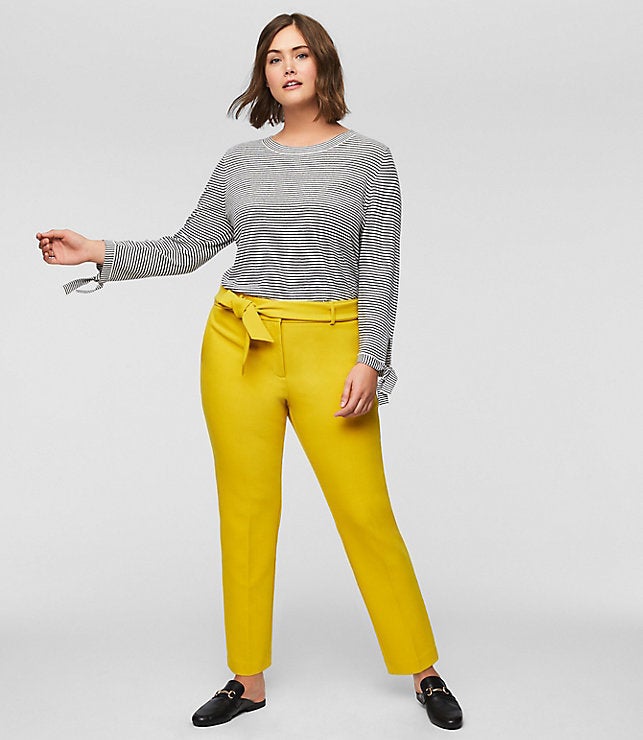 From Loft's new plus collection, featuring the Slim Tie Waist Pant in Solar Yellow. 