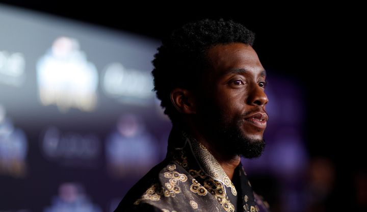Chadwick Boseman, who plays the Black Panther, attends the movie's premiere in Los Angeles on Jan. 29.