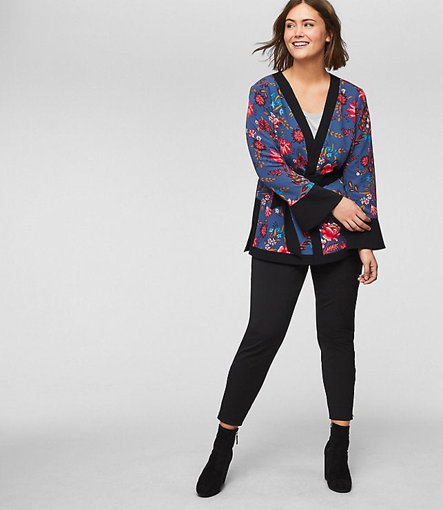 From Loft's new plus collection, featuring the Wildflower Kimono Jacket. 