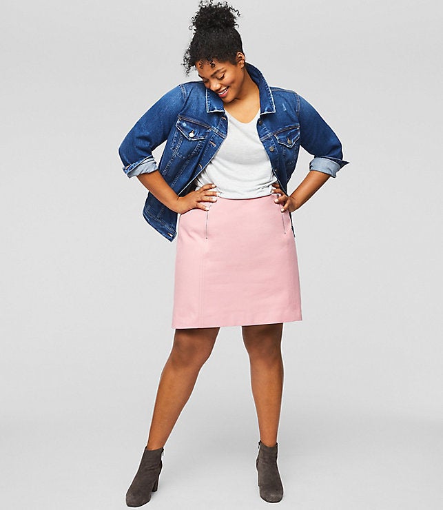 From Loft's new plus collection, featuring the <a href="https://www.loft.com/loft-plus-double-zip-bi-stretch-skirt/461431" target="_blank">Double Zip Bi-Stretch Skirt</a>. 