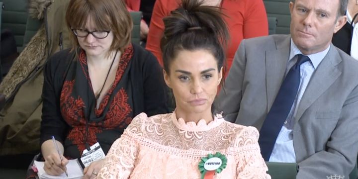 Katie Price on Tuesday addressed a committee investigating online abuse