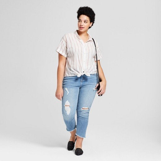 From Target's new Universal Thread clothing line, featuring the Short Sleeve Button Down Shirt in cream. 