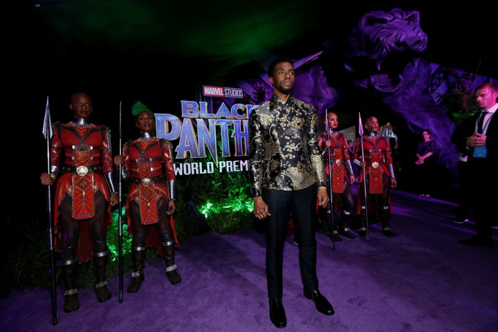 Chadwick Boseman poses at the premiere of "Black Panther" in Los Angeles, California, U.S., Jan. 29, 2018.