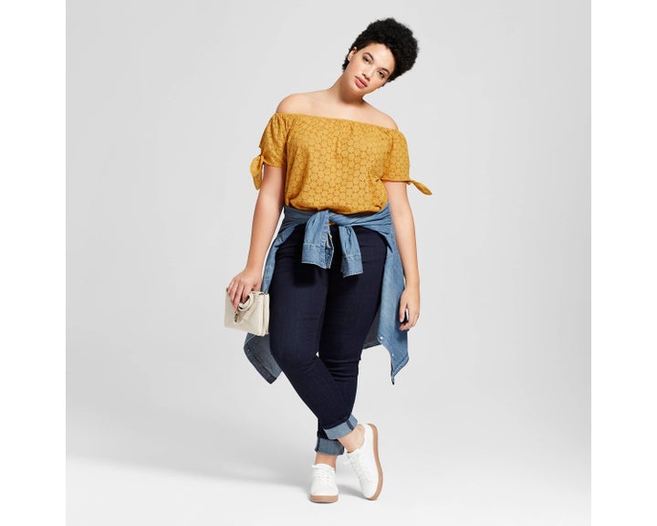 From Target's new Universal Thread clothing line, featuring the <a href="https://www.target.com/p/women-s-plus-size-eyelet-off-the-shoulder-top-universal-thread-153-gold/-/A-53055605#lnk=newtab" target="_blank" role="link" class=" js-entry-link cet-external-link" data-vars-item-name="Eyelet Off the Shoulder Top in gold" data-vars-item-type="text" data-vars-unit-name="5a79c159e4b0164659c8957a" data-vars-unit-type="buzz_body" data-vars-target-content-id="https://www.target.com/p/women-s-plus-size-eyelet-off-the-shoulder-top-universal-thread-153-gold/-/A-53055605#lnk=newtab" data-vars-target-content-type="url" data-vars-type="web_external_link" data-vars-subunit-name="article_body" data-vars-subunit-type="component" data-vars-position-in-subunit="12">Eyelet Off the Shoulder Top in gold</a>.