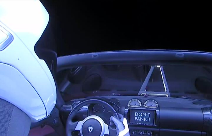 "DON'T PANIC" is comfortingly placed on the SatNav screen as a nod to the Sci-Fi author Douglas Adams.