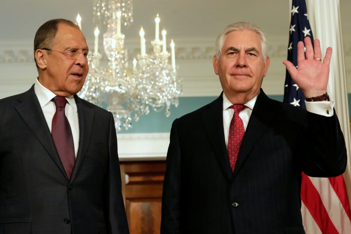 U.S. Secretary of State Rex Tillerson (right) with Russian Foreign Minister Sergey Lavrov (left) at the State Department in Washington last May.