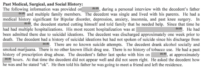 A passage from a medical examiner's report on a case the FDA includes in its list of kratom-associated deaths.