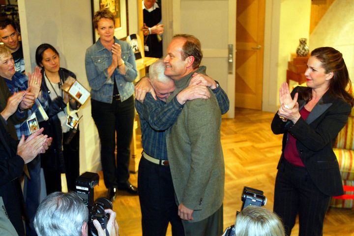 Grammer and Mahoney hug during the final taping of "Frasier" on March 23, 2004.