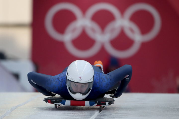 British athlete Laura Deas during a women's skeleton training run in Pyeongchang ahead of the opening of the 2018 Winter Olympics.