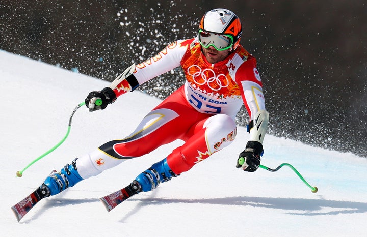 Jan Hudec of Canada skis during the men's alpine skiing Super-G competition at the 2014 Winter Olympics in Sochi, Russia.